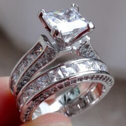 New Style Charm Couple Rings His Her Silver Color Princess Cut CZ Anniversary Promise Wedding Engagement Ring Sets - Image 6