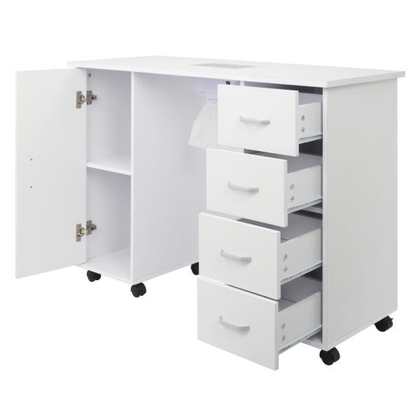 MDF Single Door 4 Drawers With Fans, White, Nail Art Table - Image 8