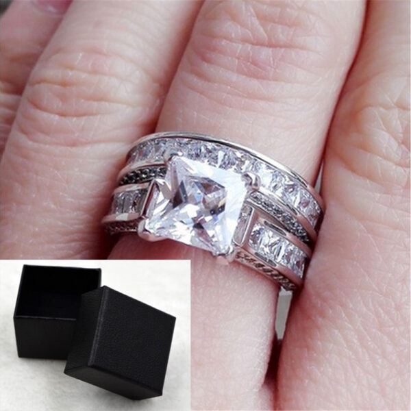 New Style Charm Couple Rings His Her Silver Color Princess Cut CZ Anniversary Promise Wedding Engagement Ring Sets - Image 5