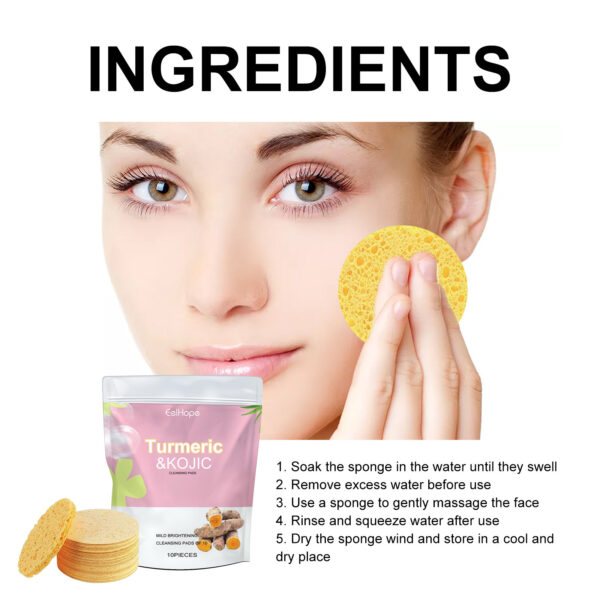 EelHope Turmeric Kojic Cleansing Pads, Deep Clean Delicate Pores Reduce Acne Spots Facial Skin Brightening - Image 5