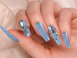 Blue With Large Diamond Nails