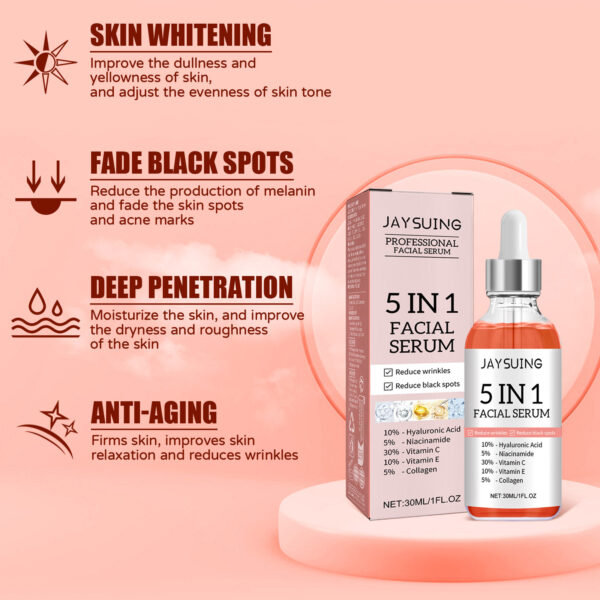 5 In 1 Facial Serum,30 Vitamin C Face Serum,Anti Aging Reduces Wrinkles Hydrating Collagen Facial Serum With Niacinamide,,Hyaluronic Acid, Vitamin E - Image 2