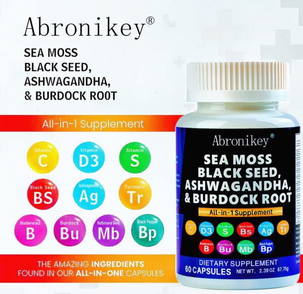 Abronikey Sea Moss, 120 CapsulesImmune Support Digestive Health Natural Sea Moss Supplement Rich In Minerals & Vitamins - Image 2