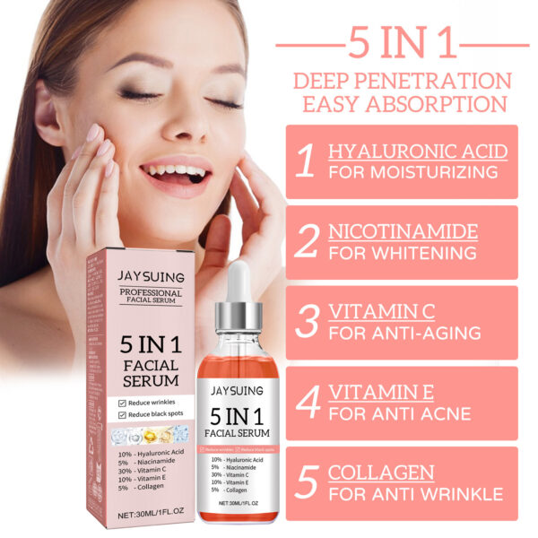 5 In 1 Facial Serum,30 Vitamin C Face Serum,Anti Aging Reduces Wrinkles Hydrating Collagen Facial Serum With Niacinamide,,Hyaluronic Acid, Vitamin E - Image 4