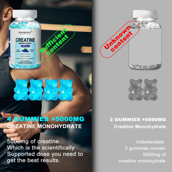 High Strength Creatine Monohydrate Gummies, Blueberry Flavored Creatine Gummies Monohydrate - 60 Gummies X 2 Bottles - Image 6