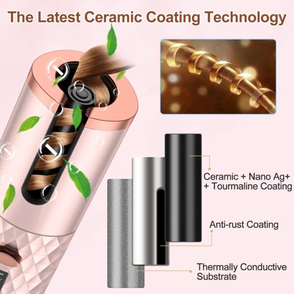 Portable Automatic Hair Curler, Ceramic Rotating Wireless Auto Curling Iron Wand, Portable USB Rechargeable Spin Curler For Hair Styling - Image 4